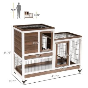 PawHut Wooden Rabbit Hutch Elevated Bunny Cage Indoor Small Animal Habitat With Enclosed Run With Wheels, Ramp, Removable Tray For Rabbits, Chick (Option: Brown and White)